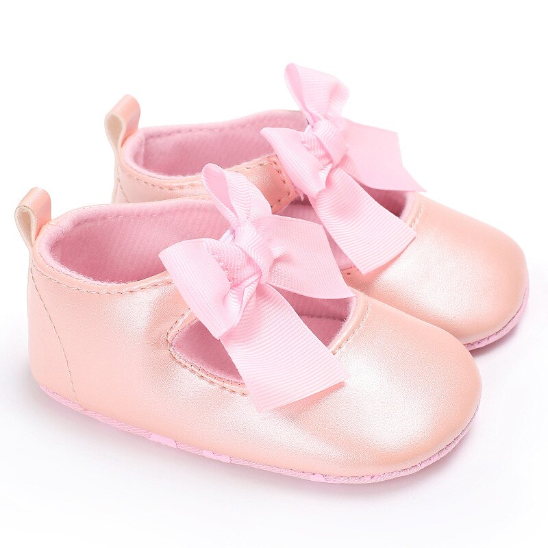 0-18m peuterschoenen voor meisjes, zachte pu-prinsessenschoenen, mocassins, strikverband, babyschoentjes voor de prewalker en geboren baby: Roze / 1