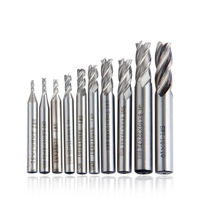 10 stk hss 2-10mm fræser cnc lige skaft 4 fløjte fræser metal fræser cnc værktøjer
