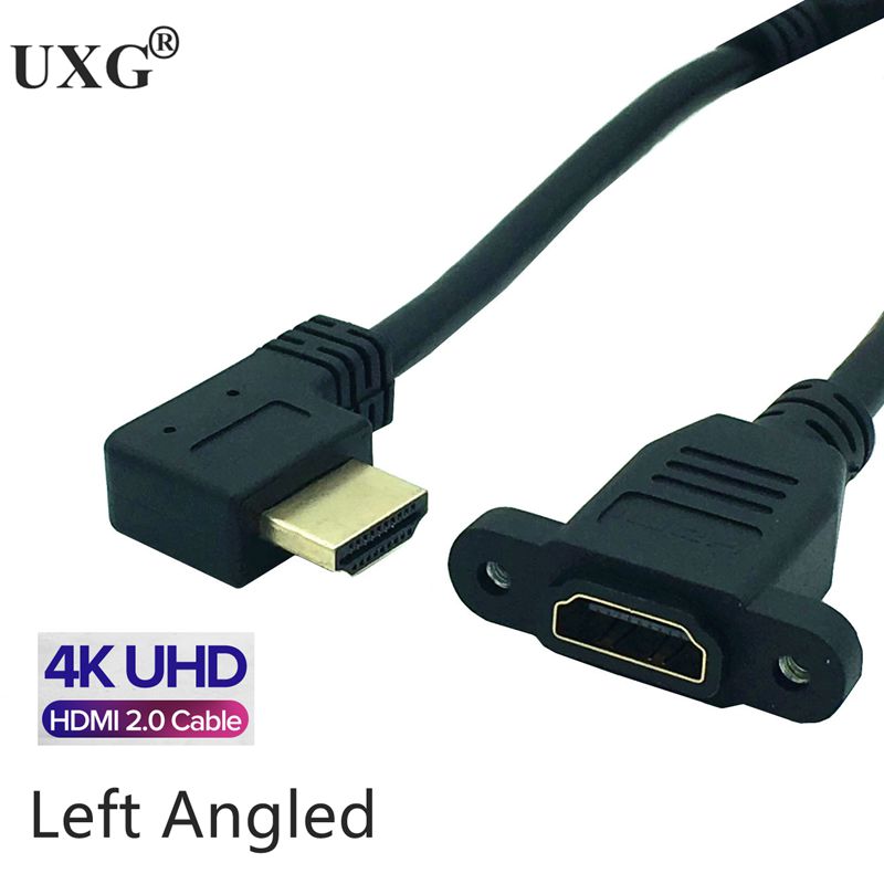 HDMI 2.0 Right Angle Cable Right Left Up Down HDMI v2.0 male to female panel mount w/ screw 4K*2k 60Hz HD extension cable 15CM