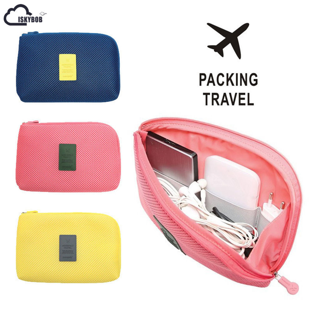 Iskybob bolsa de viagem para fone de ouvido, portátil, para cabo usb e aparelho digital, organizador, armazenamento, maquiagem, estojo de cosméticos, saco de viagem