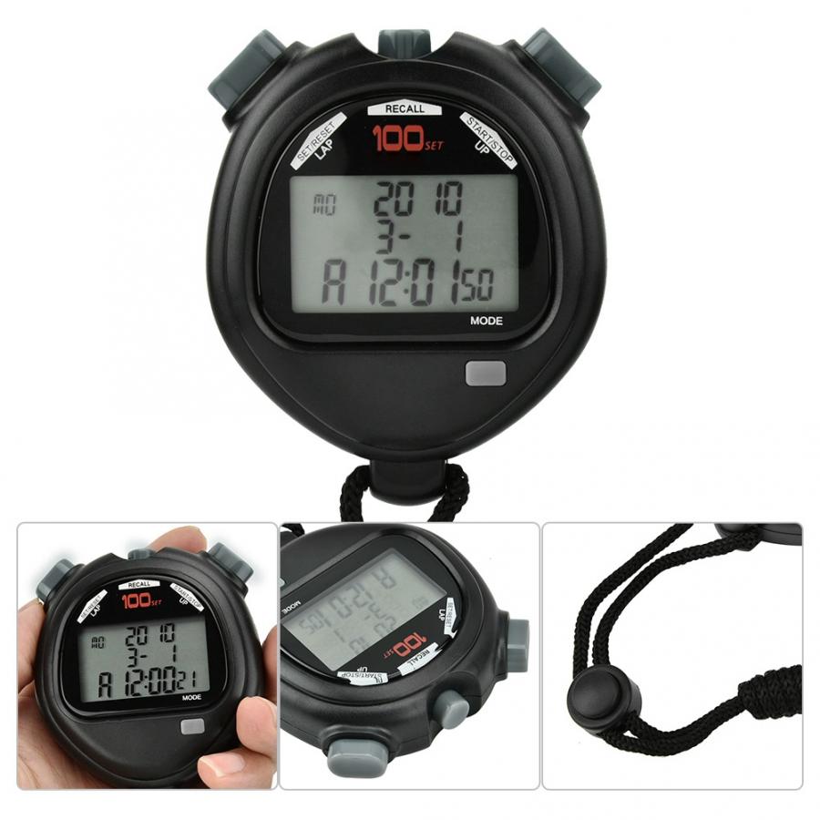 Black Electronic Timer Alarm System Chronograph Digital Stopwatch Time Alarm Counter