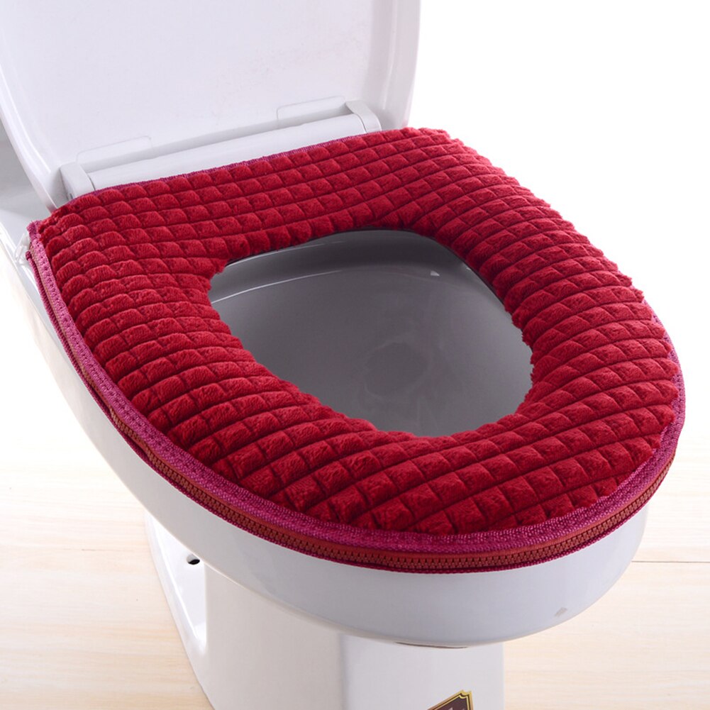 Badeværelse blød tykkere varmere toilet sædeovertræk plys plys toiletbetræk sæde låg pad boligindretning husholdning toilet sæde dække: Rød