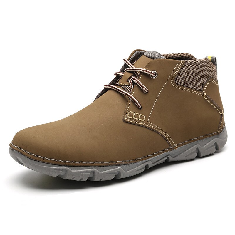 Lingge brune læderstøvler til mænd, forårssko chukka støvler til mænd, håndlavede ankelstøvler  #5327-10: Khaki / 45