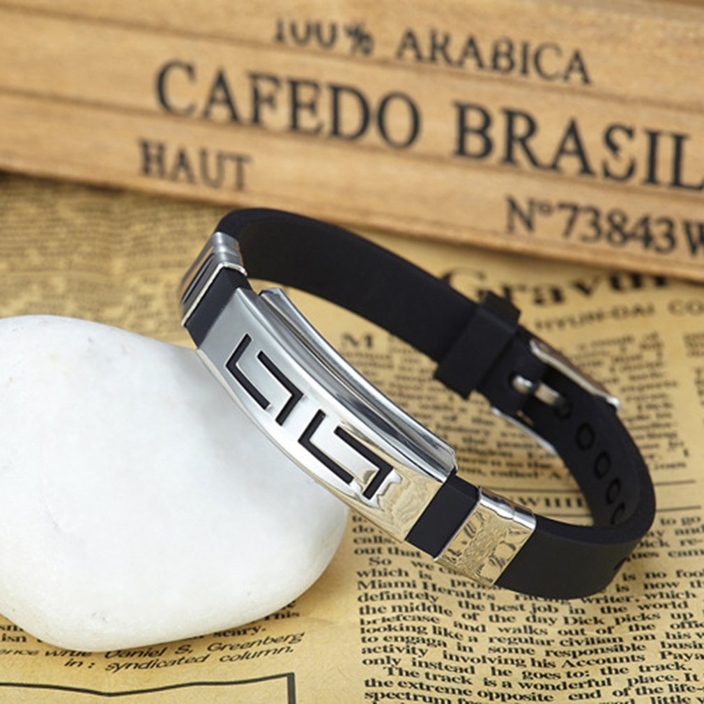Stainless Steel Hand Chain Jewelry Men Boys Silicone Black Trendcy Shape Classic Bangle Bracelet Trendcy