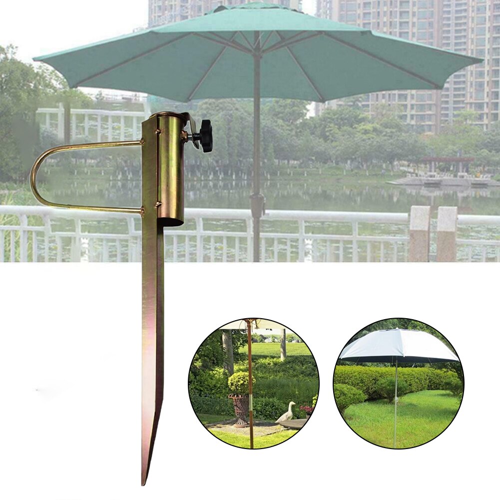 Ground Insert Umbrella Base Home Garden 42cm Pole Holder Stable Steel Outdoor For Soil Sand Portable Beach Patio Parasol