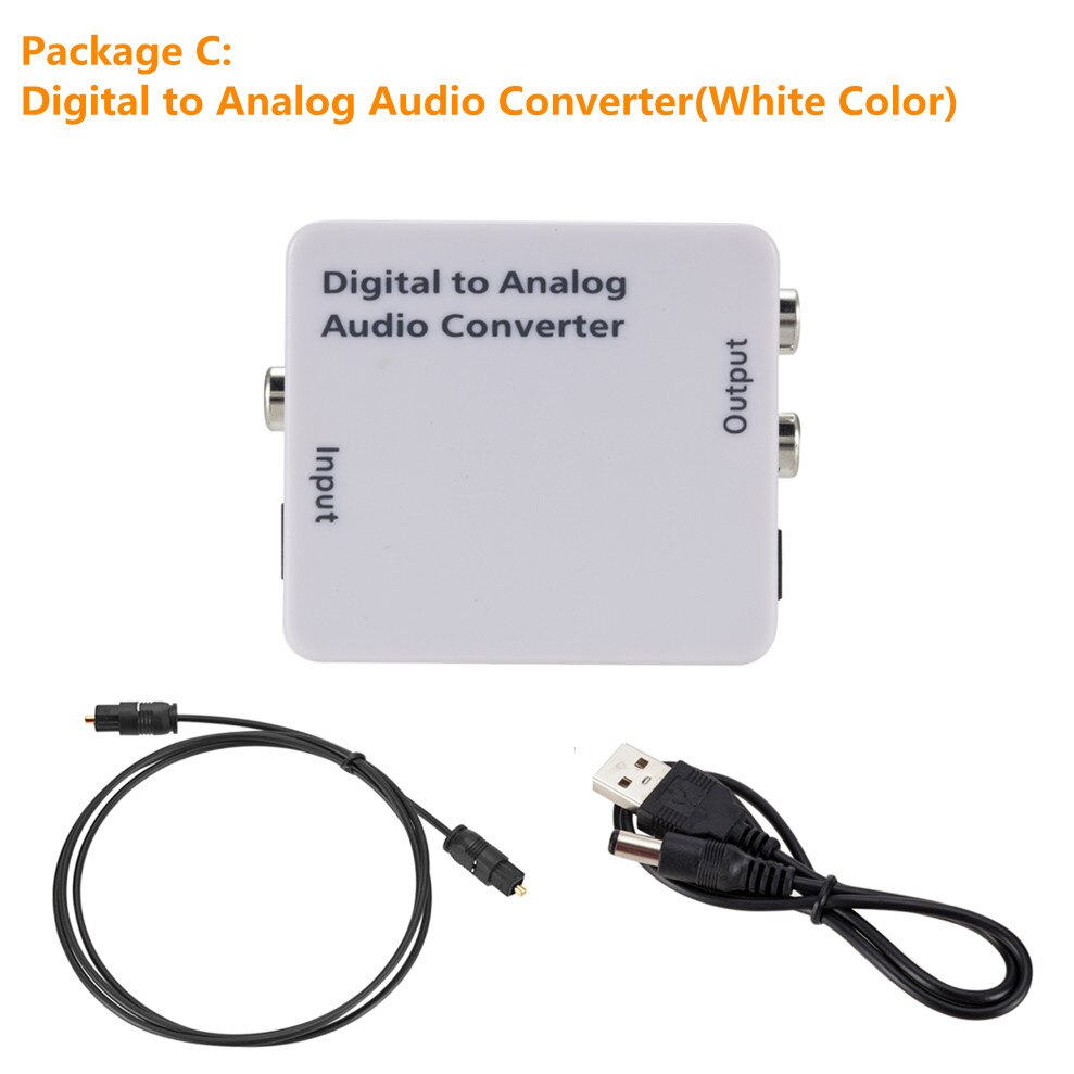 3.5Mm Digitale Naar Analoge Rca Spdif Digitale Audio Decoder L/R Aux Audio Converter Coax Optical Fiber Toslink stereo Versterker: Package C