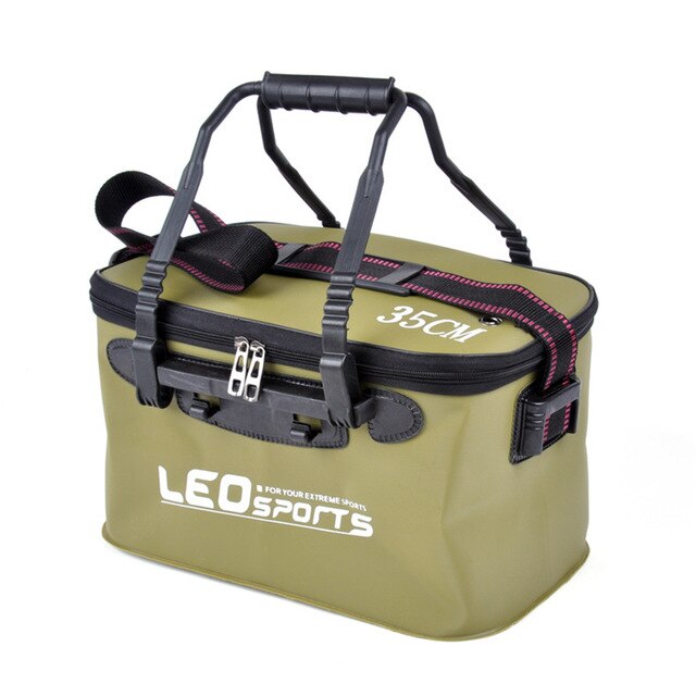 Leo eva kannettava kokoontaitettava ämpäri kalavedelle 30/35cm kahvalla vuotamaton ulkokalastusvälinepussi sininen/oranssi/vihreä viehepussi: Armeijan vihreä 35cm