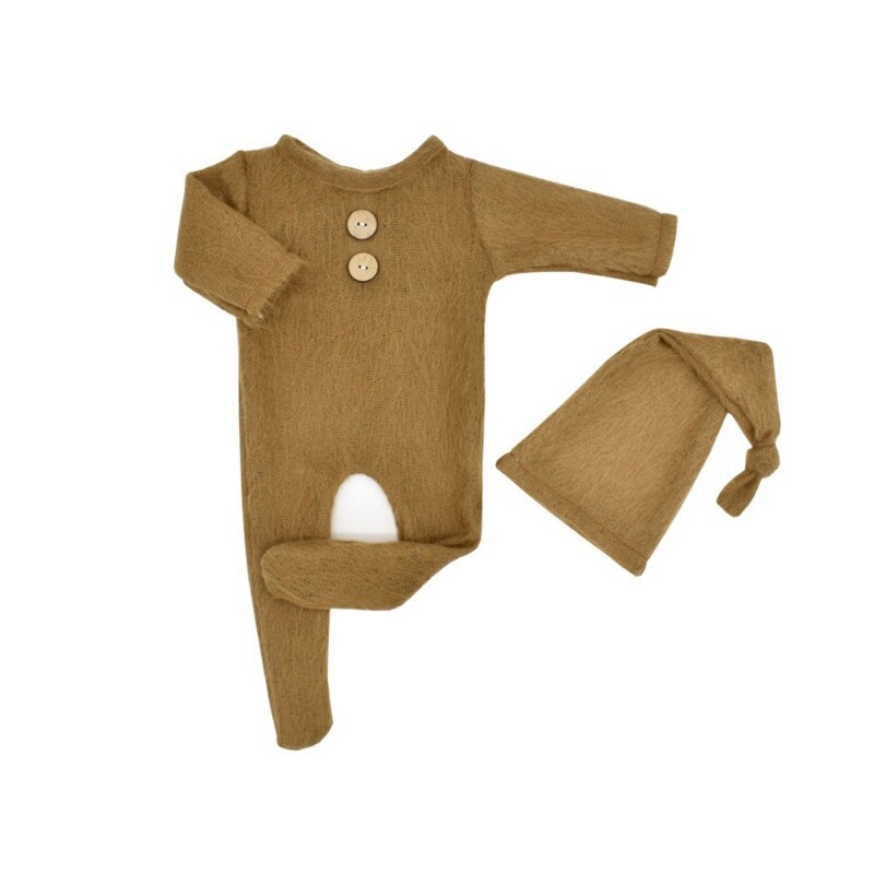 Mohair – barboteuse pour bébé, ensemble de 2 pièces, accessoires de photographie pour -nés, body en laine tricotée, P31B