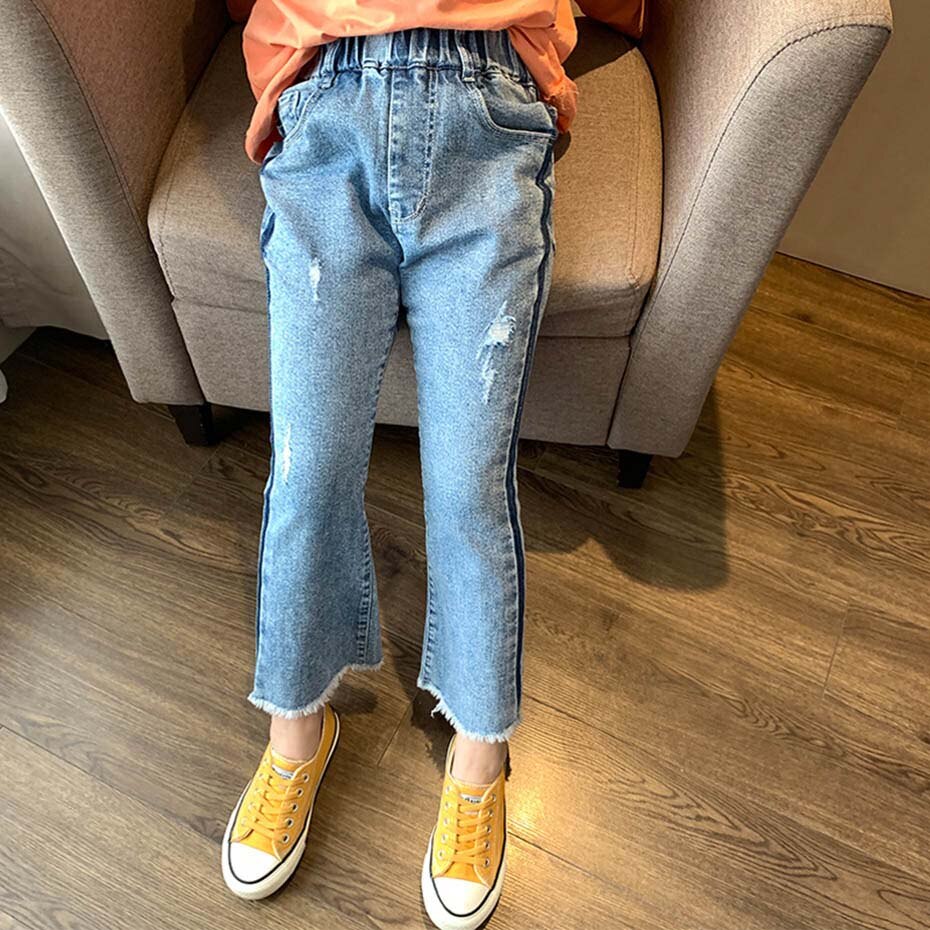 Jean fille trou fille enfant Flare jean rayé Denim pantalon pantalon enfants adolescent printemps automne enfants vêtements pour filles: 14
