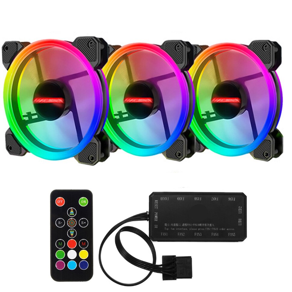 Computer Pc Case Fan 120Mm Rgb Passen Led 12V Fan Cooler Rustig Remote Heatsink Computer Cooler Cooling Case fans Met Controller: 3 pack