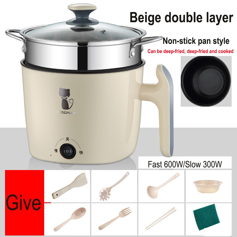 220W Multifunctionele Elektrische Rijstkoker Hotpot Mini Non-stick Voedsel Noodle Koken Koekenpan Ei Stoomboot Soep Stoofpot koekenpan: 4