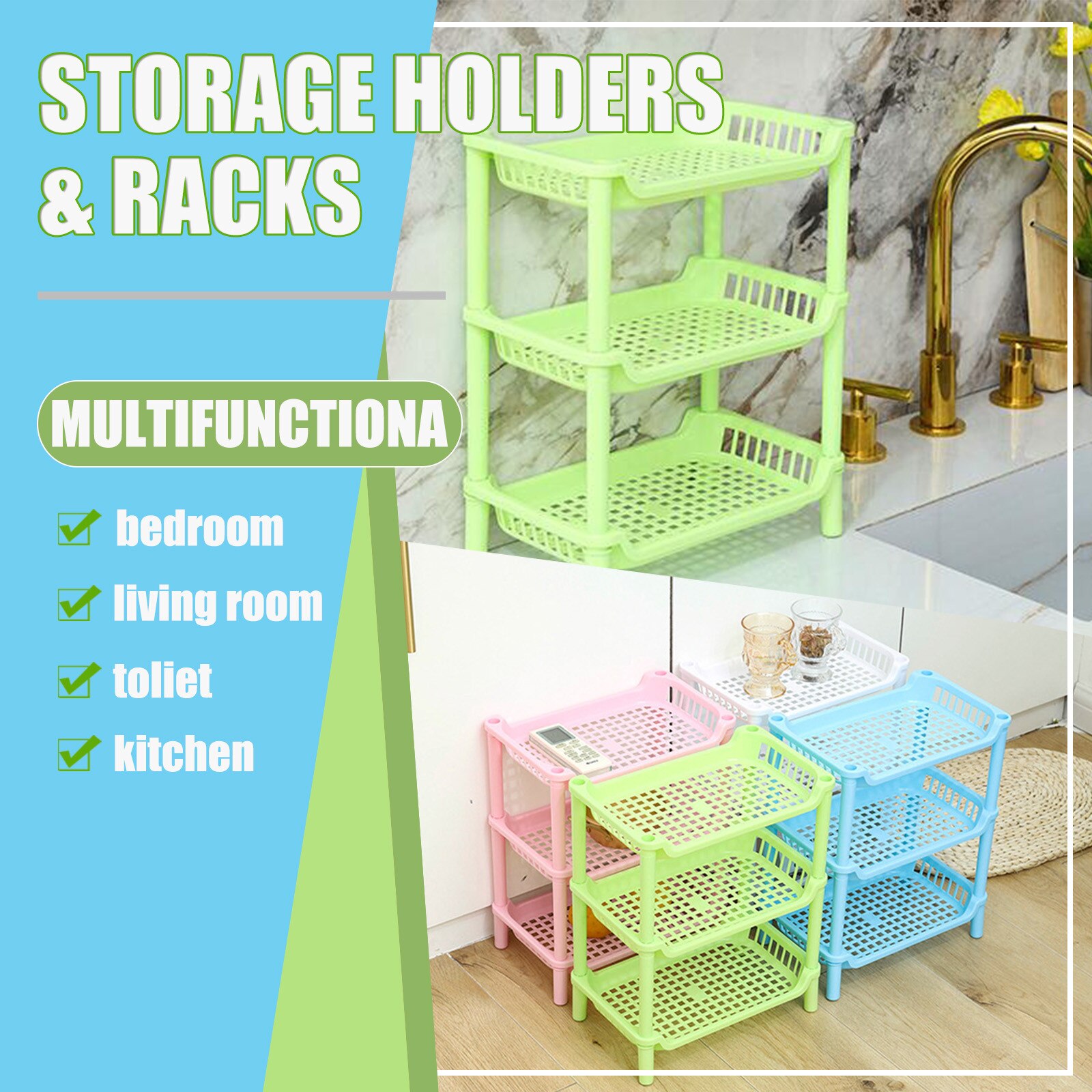 Three-layer Multi-purpose Shelf Plastic Floor-to-ceiling Bathroom Storage Shelf Home Shoes Storage Rack