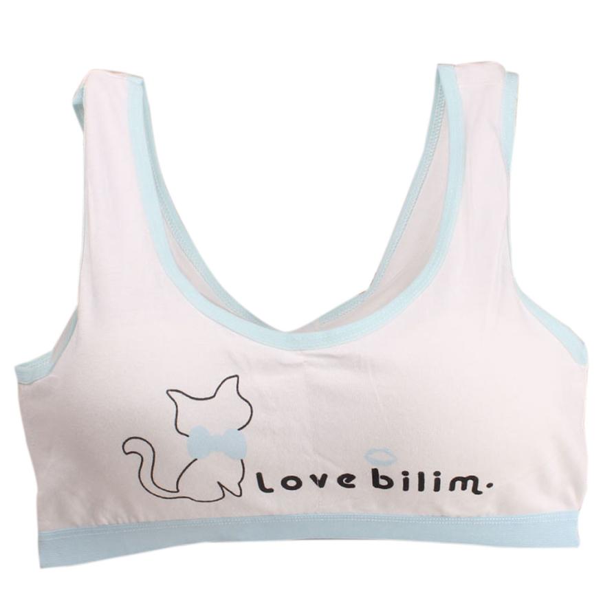 Kids Bra For Teenage Girls Cotton Children Girls Underwear Clothing Teen Sports Bra with Chest Pad Puberty Girl training Bra: Light Blue