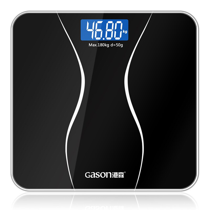 A2 précision salle de bains échelle corps intelligent électronique numérique poids maison étage Balance verre trempé LCD affichage 180 kg/50 kg: Black