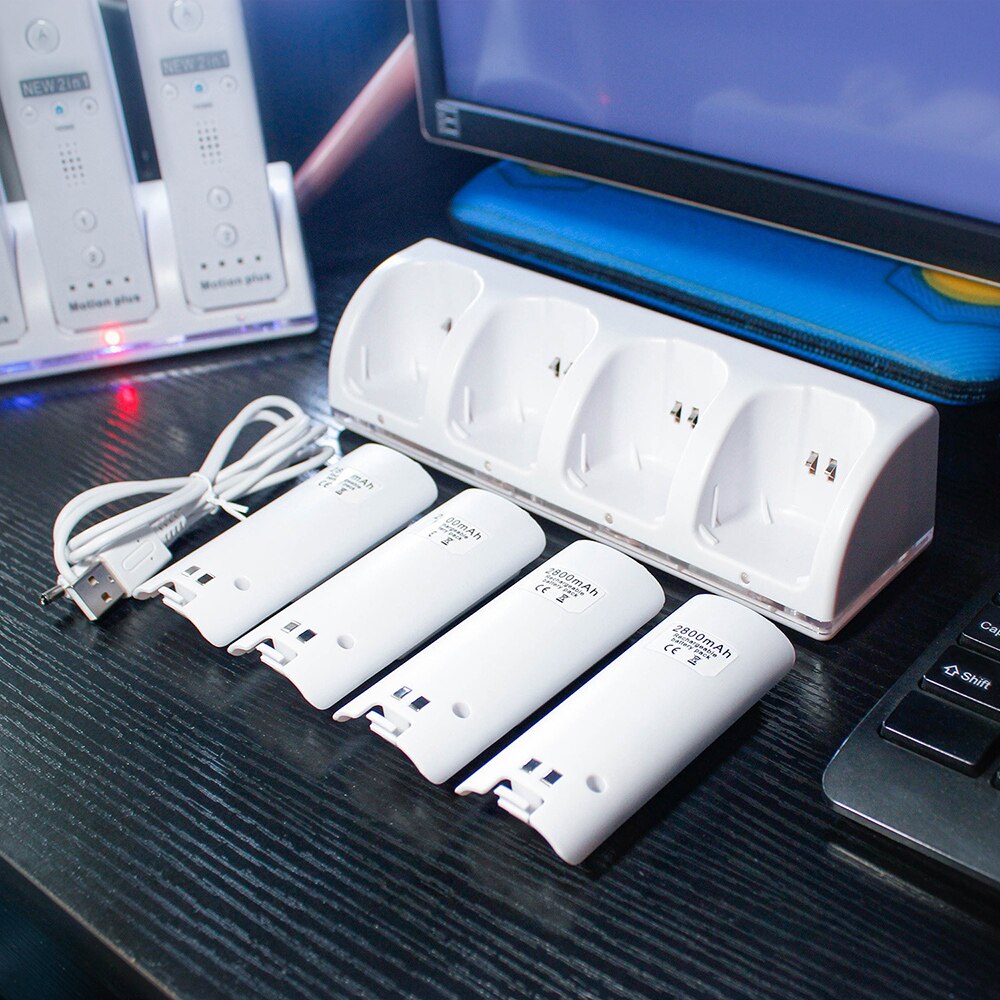OSTENT Wit Dock Station Charger + 4 Batterij Packs voor Nintendo Wii Remote Controller