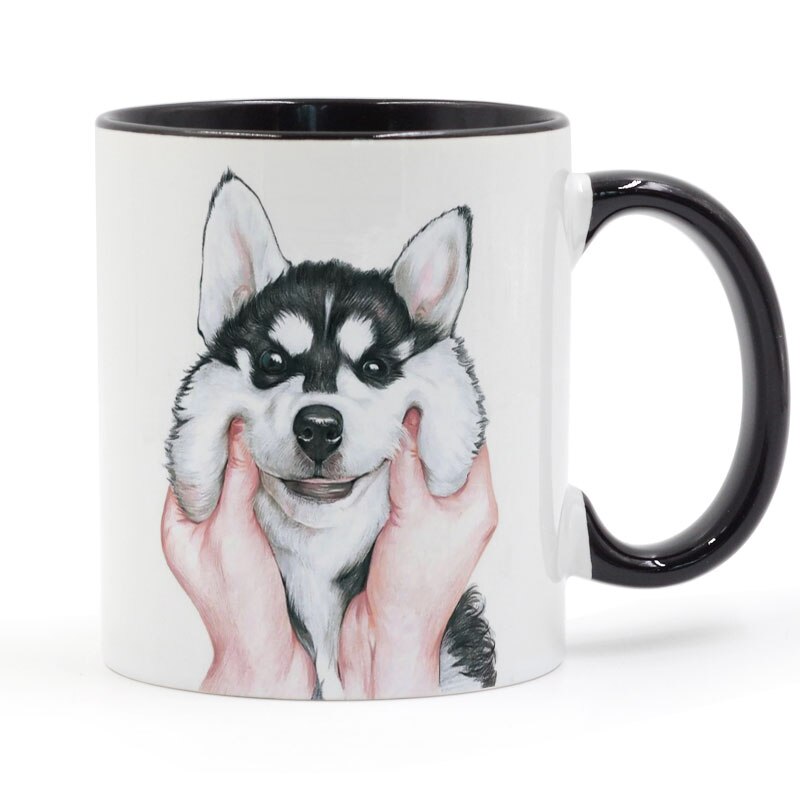 Siberian husky nypa ansiktsmugg kaffe mjölk keramisk diy heminredning muggar 11oz t332: Svart