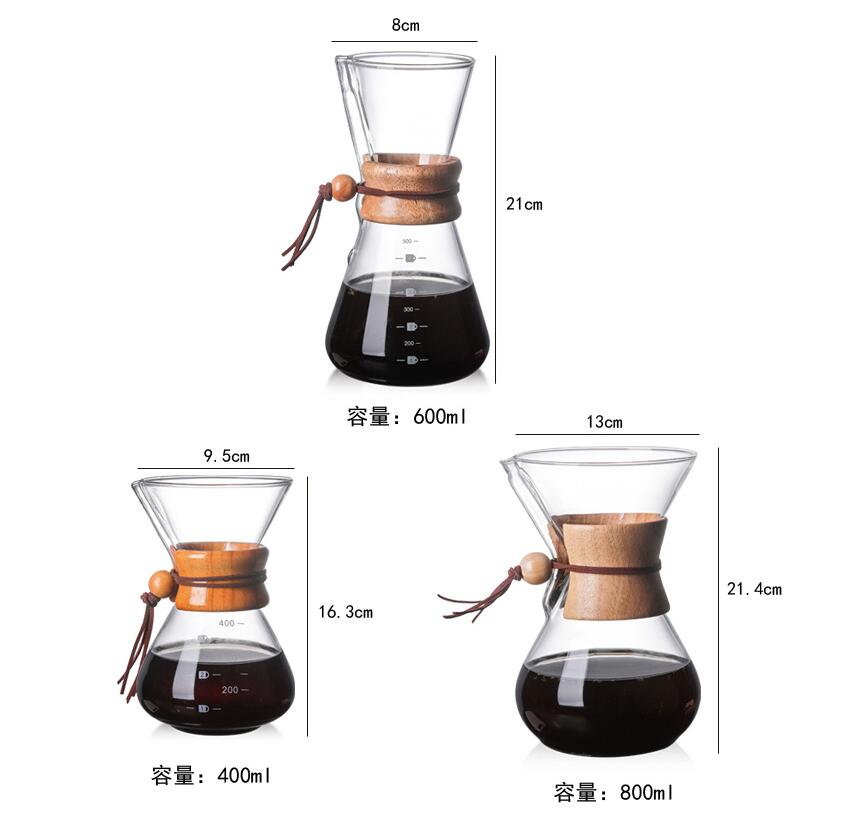 Chemix enkel kaffekoker, easty til brygge chemeks bærbar kaffetrakter i glass 400ml,  kaffe å gå