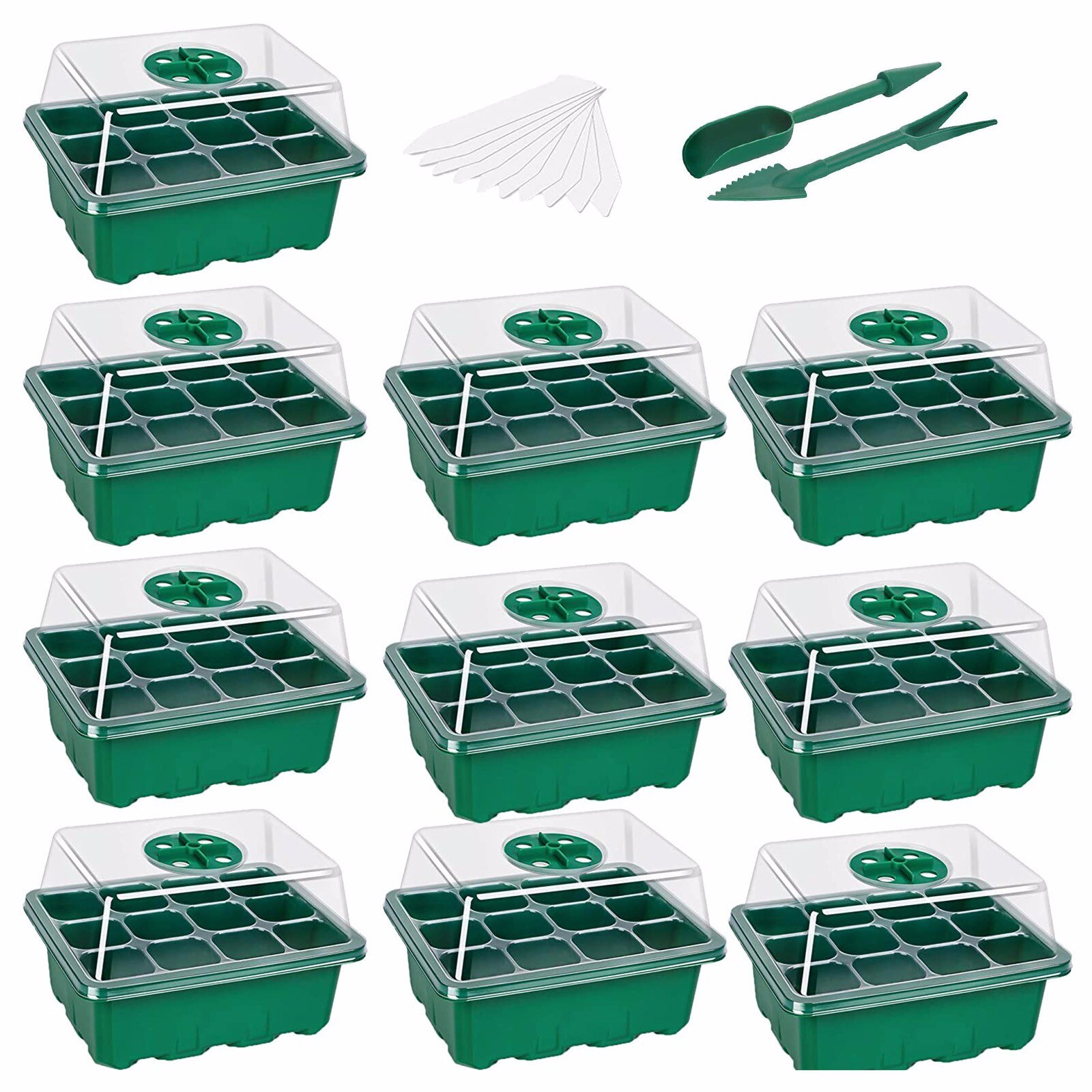 F# 10-pack Seed Starter Trays For Garden Seedling Tray Humidity Adjustable Nursery For Garden And Vegetable Patch 12 Cells Per