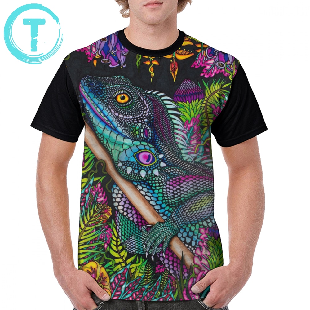 Iguana t shirt firben liv - farverig iguana i junglen t-shirt basic polyester tee shirt mand overdimensioneret tshirt
