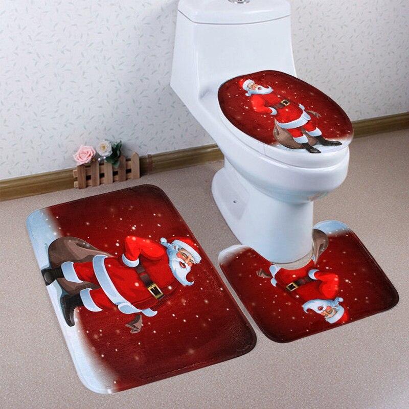 Bademåtte piedestal tæppe skridsikker hukommelse push badeværelse toilet låg dæksel 3 stk xmas dekor sæt jul fancy toilet sæde dæksel sæt: B
