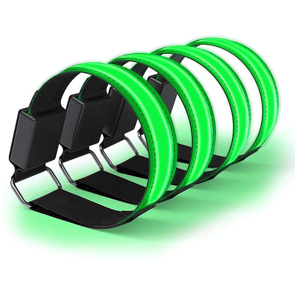 Brazalete LED para correr para mujer, pulsera reflectante, accesorios para corredores, botón para correr, batería, naranja, 4 Uds.: Green