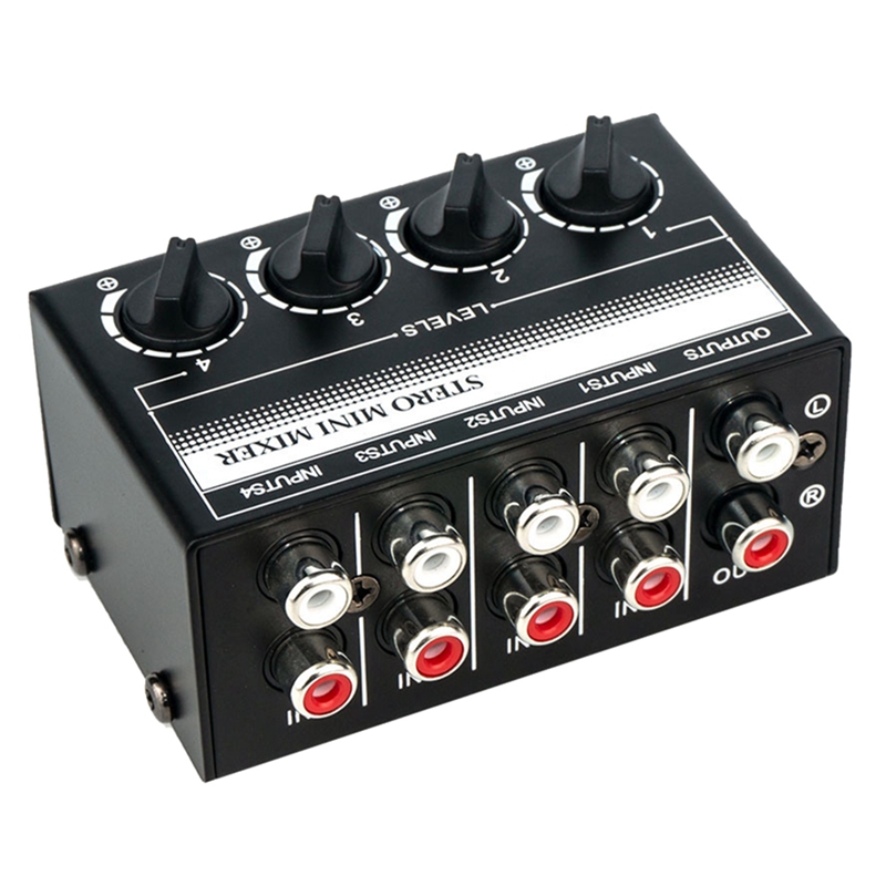 4 channel stereo audio mixer support rca input and output mini passive stereo mixer with separate volume controls: Default Title