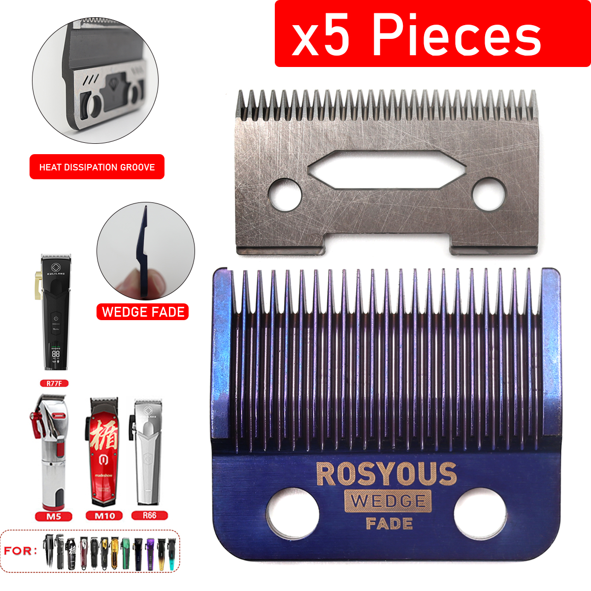 DLC FADE Blade Replacement for 2020C KULILANG VGR V003 Madeshow M10 Hair Clipper Titanium Plated Ceramics Blade: VIOLET/紫罗兰