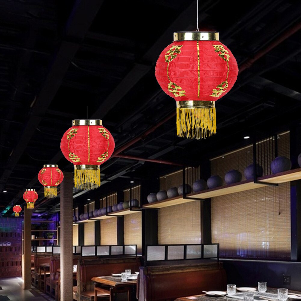 8 inch Chinese Cloth Lanterns Traditional Chinese Style Lantern Waterproof Lantern with Tassel Pub Restaurant House Decorative