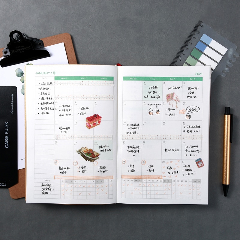 Agenda Planner Organizer A5 Notebook and Journal Business Diary Notepad Weekly Monthly Note Book with Pen Daily Handbook