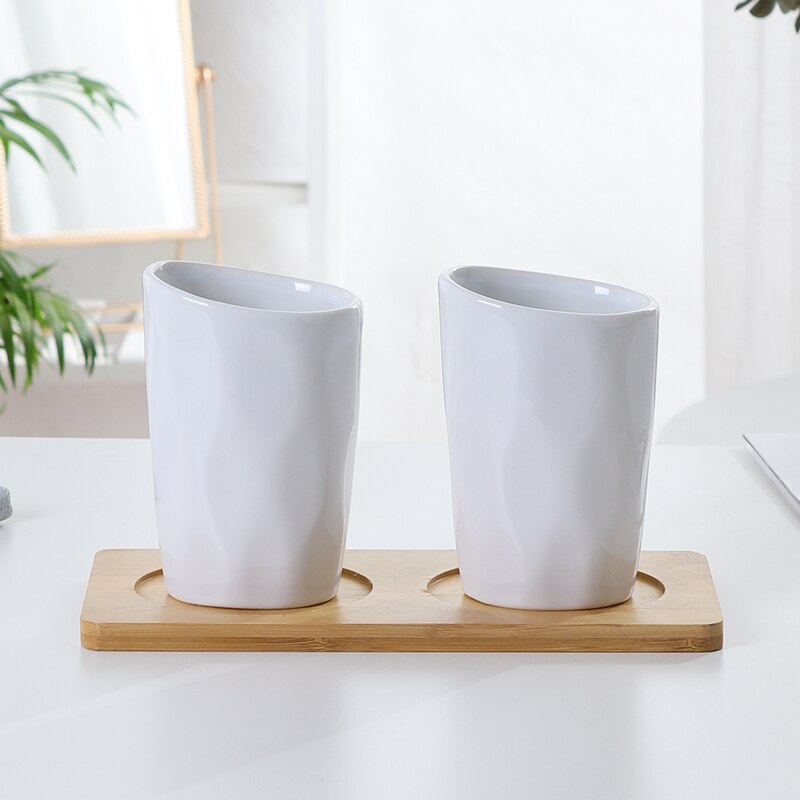 White Ceramic Bathroom Set Press Emulsion Dispenser Container Toothbrush Holder Soap Bathroom Set Bathroom Decoration: 2pcs