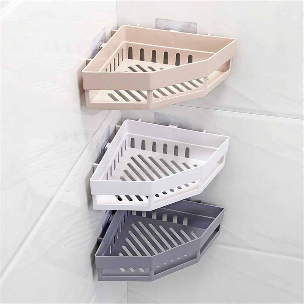 shower corner shelf Traceless Plastic Storage Rack For Bathroom Kitchen Punch-Free Firm Shower Shelf Organizer QE