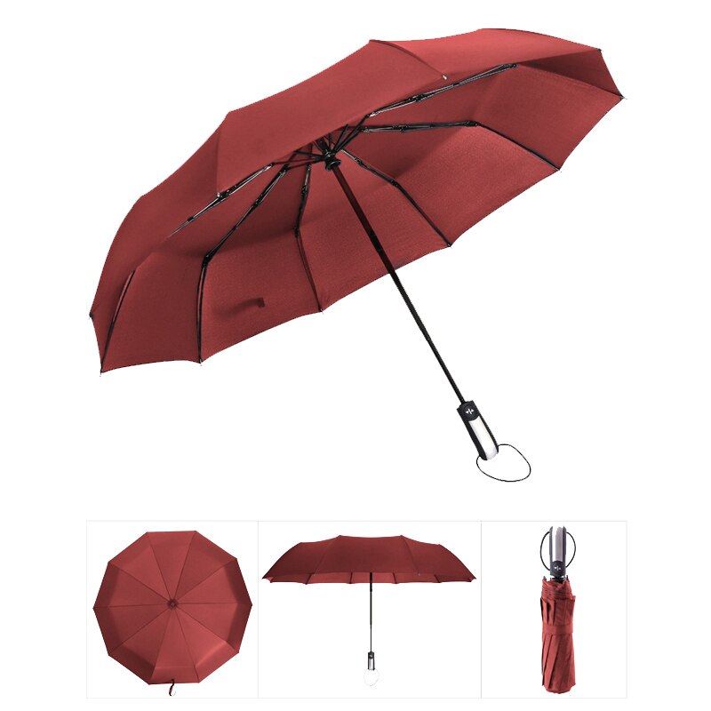 Paraguas resistente al viento totalmente automático paraguas para lluvia para hombres 3 paraguas plegable de paraguas compacto grande de viaje de negocios coche 10K paraguas: Red
