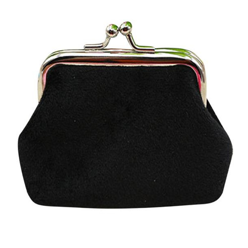 Collège vent portefeuille femmes adolescentes velours côtelé couleur unie petit porte-monnaie moraillon sac léger sac à main: Black