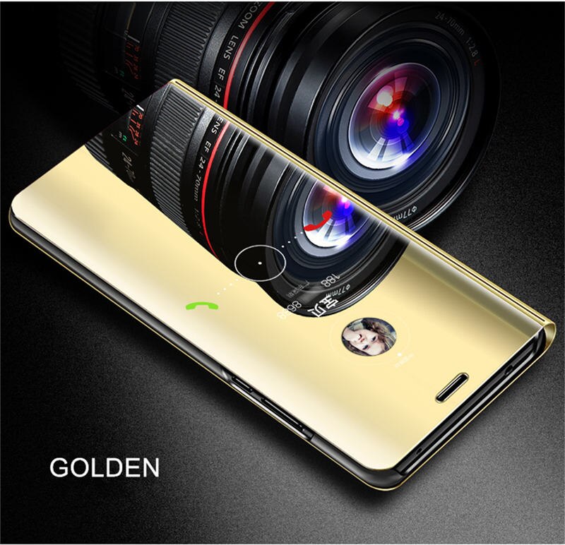 Funda Skinlee para OPPO Reno4 Lite espejo visor oficial soporte de tapa abatible funda, soporte para Reno 4 Lite 5G vista cubierta: Gold