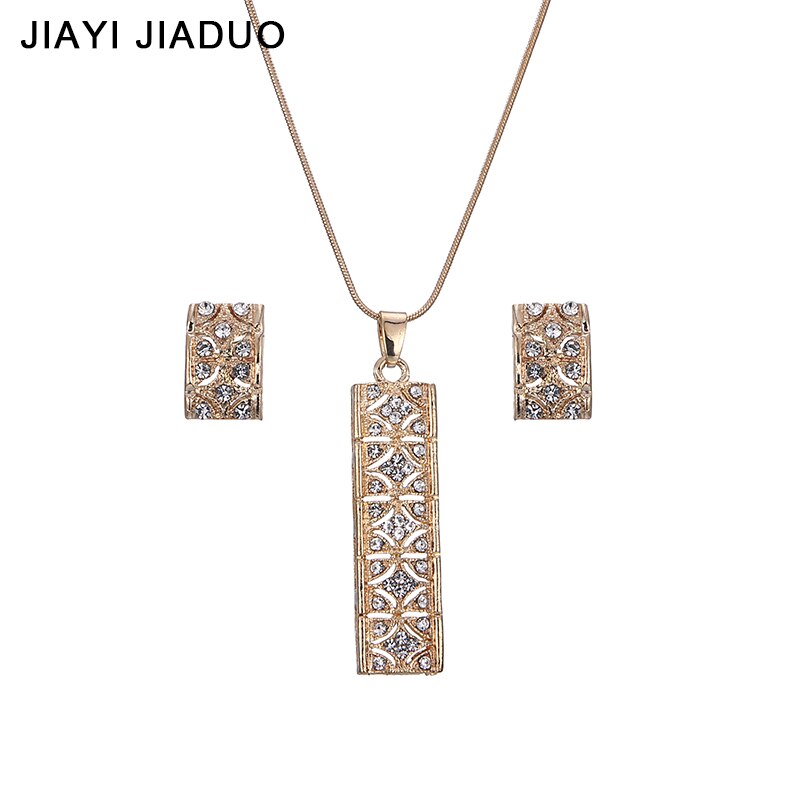 jiayijiaduo gold-color jewelry set pendant earrings necklace set for women Sanskrit rectangular crystal wedding