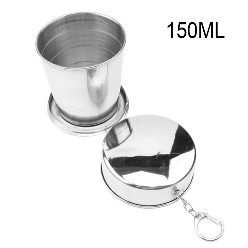 Gobelet pliant télescopique rétractable en acier inoxydable, Portable, avec porte-clés, gobelet d&#39;eau d&#39;extérieur: G256651