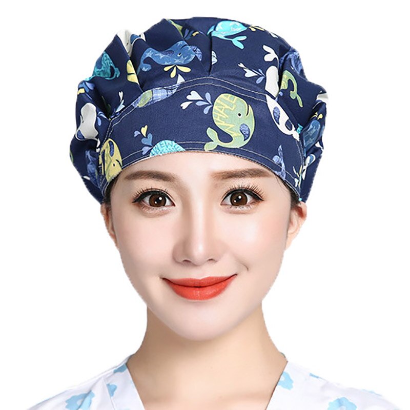 Scrubs Caps Verstelbare Head Cover Bouffant Hoeden Sombrero Mujer Cartoon Bloem Gedrukt Katoen Caps Wasbare Werkkleding Hoeden: 3
