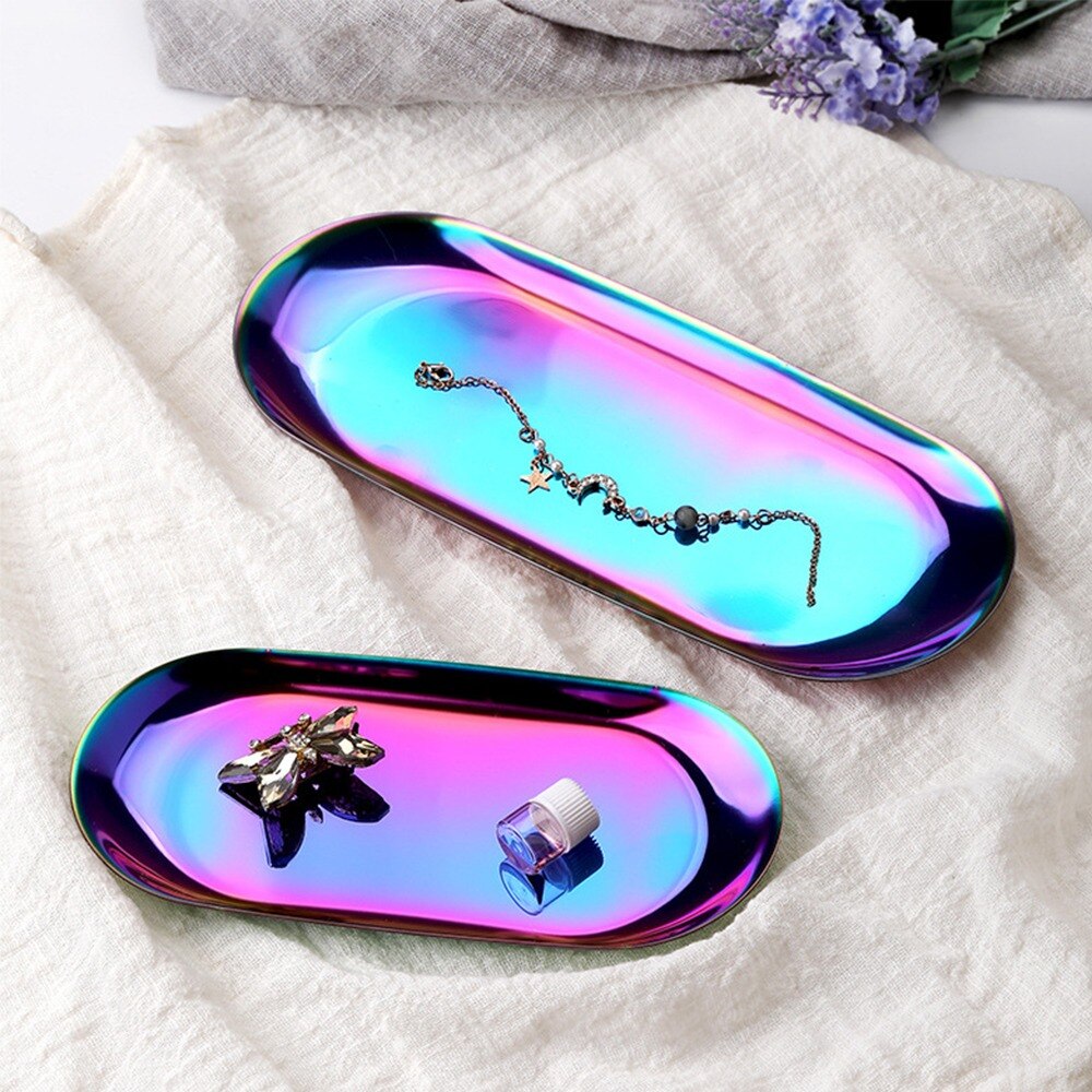 Stainless Steel Gold Storage Tray Fruit Snacks Jewelry Display Plate Kitchen Organizer Tools Metal Dessert Plate Home Storage