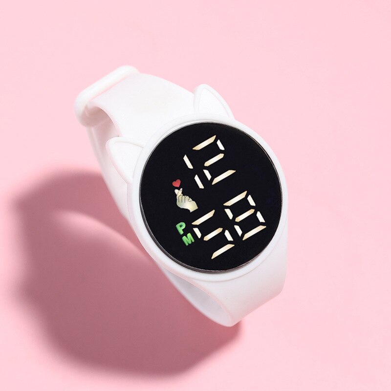 Reloj de pulsera Digital LED con esfera de gato para niños, pulsera de silicona electrónica deportiva con dibujos animados, , 2022: white
