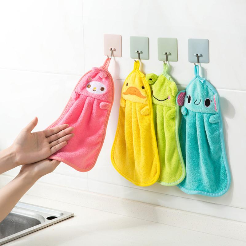 1PC Hand Towels Absorbent Coral Fleece Cloth Kitchen Towel Easy Clean Cute animal Kitchen Bathroom Hanging wipe Towel