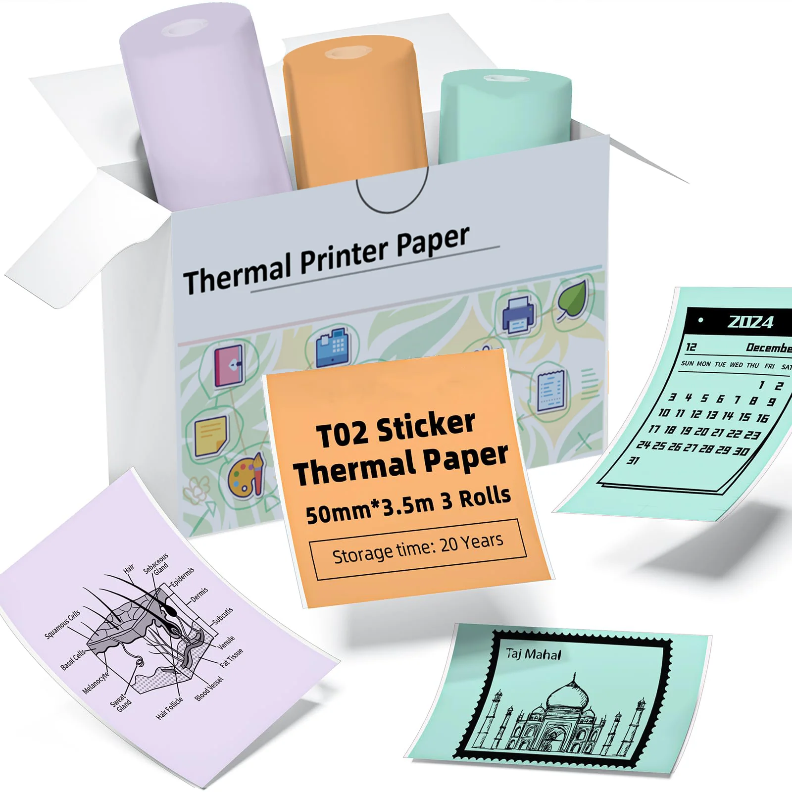 53 mm Thermopapier-Aufkleber für Phomemo/Memoking M02/T02/M04wie/M04S Mini-Drucker für Tagebuch-Foto-Textnotizen: Gold