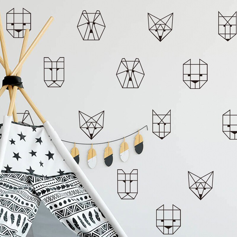 Nordisk stil bear fox wallstickers geometric aniamls vægmaleri tapet baby dreng soveværelse stue boligindretning