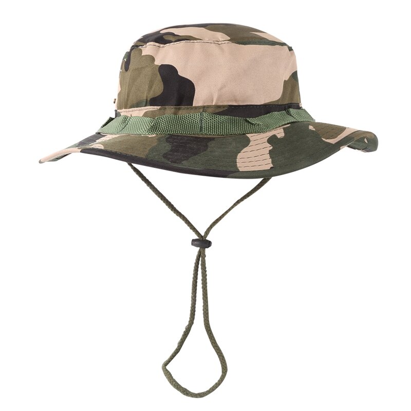 Camouflage Hoed Mannen Vrouwen Camouflage Emmer Hoed Met String Katoen Blend Visser Zon Cap met Kinband