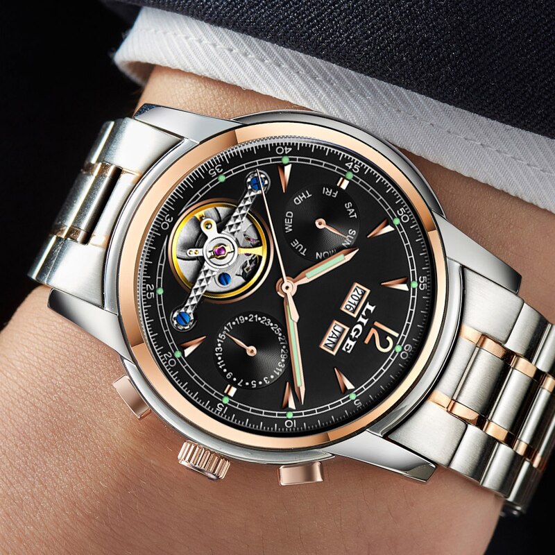 Männer Uhren Luxus oben LIGE Tourbillon Mechanische Sport Uhr Mens Geschäft Automatische Uhr Mann Relogio Masculino