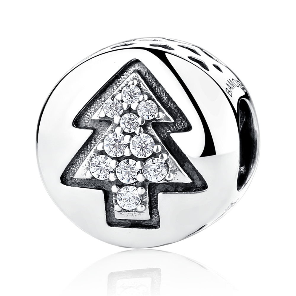 BISAER 925 Sterling Zilver Kerst Bedels Sneeuwvlokken Sneeuwpop Kerstboom Kralen fit Kralen voor Zilveren 925 Sieraden Maken: ECC064