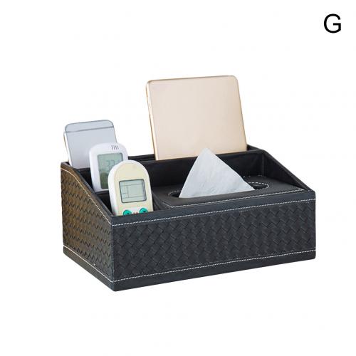 Partitioned Faux Leather Tissue Box Home Desk Table Remote Control Phone Tissue Paper Napkin Storage Box Holder Organizer: G