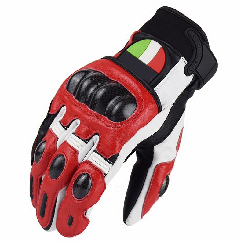 Guantes de cuero para motocicleta, guantes de cuero de dedo completo para hombre y mujer, guantes de Motocross, guantes de protección para Moto: Rojo / XL