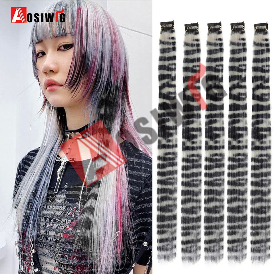 5PC Synthetic Feather Hair Extensions With Clips Heat Resistant Straight Hair Extensions Color Colored Black Hair Clip Womens 8G: Orange