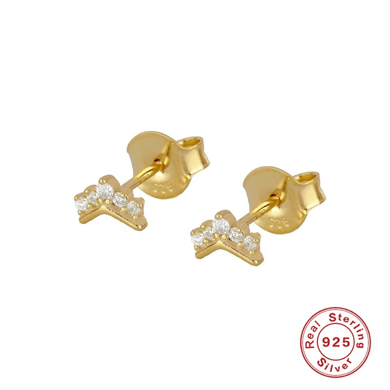 S925 Sterling Silver MINI Stud Earring For Women Girl Lovers' Bling Zircon Luxury Fine Jewelry Earrings Pendientes Oorbellen: 5 gold color