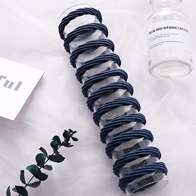 10 st grundläggande hårgummiband tjocka sömlösa scrunchies elastiska hårband enfärgad hästsvanshållare pannband håraccessoarer: Mörkblå
